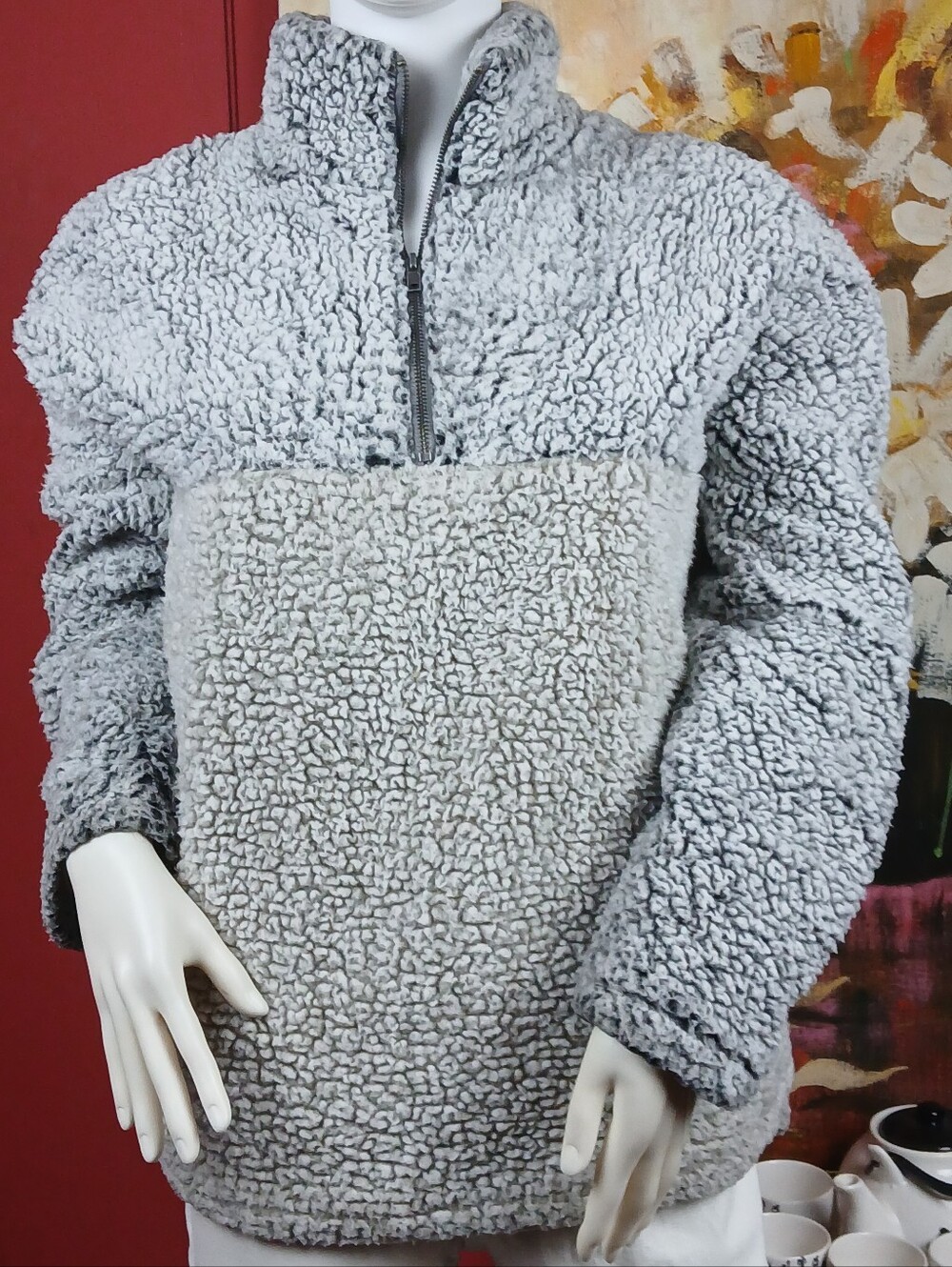 Thread & Supply Light Gray Sherpa Half-Zip Pullover